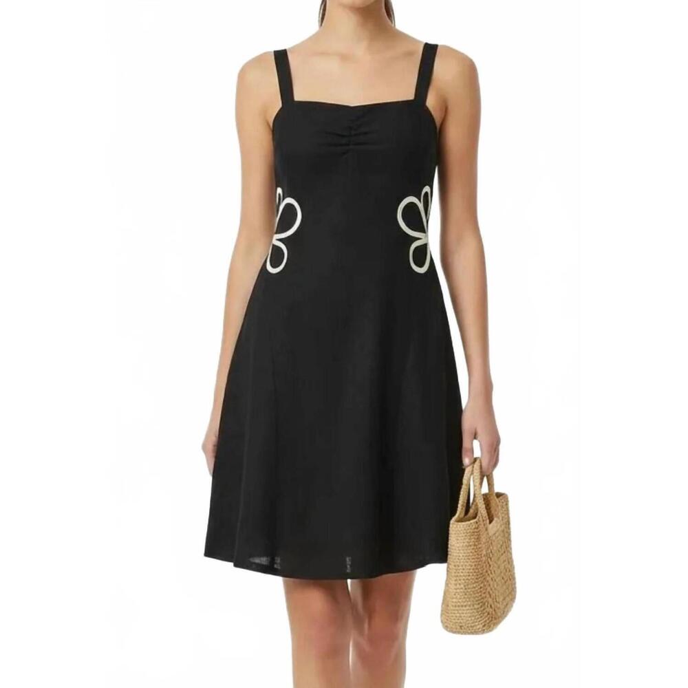 NEW VAVA applique linen dress in black